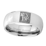 8mm-Dome-Silver-Tungsten-Floral-Initial-Letter-P,-Monogram-Rings