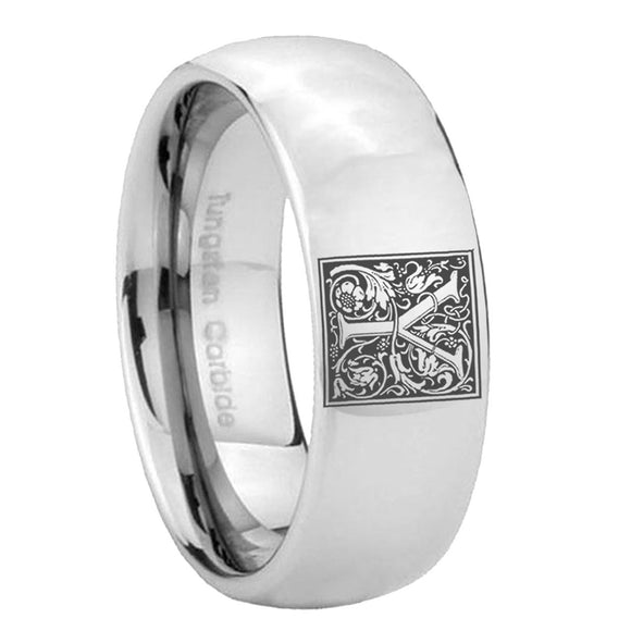 8mm-Dome-Silver-Tungsten-Floral-Initial-Letter-Y,-Monogram-Rings