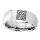 8mm-Dome-Silver-Tungsten-Floral-Initial-Letter-Z,-Monogram-Rings