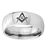 5, 8mm Freemason Masonic Mirror Dome Tungsten Ring