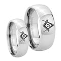 Freemason Masonic Mirror Dome Tungsten His Hers Ring Set