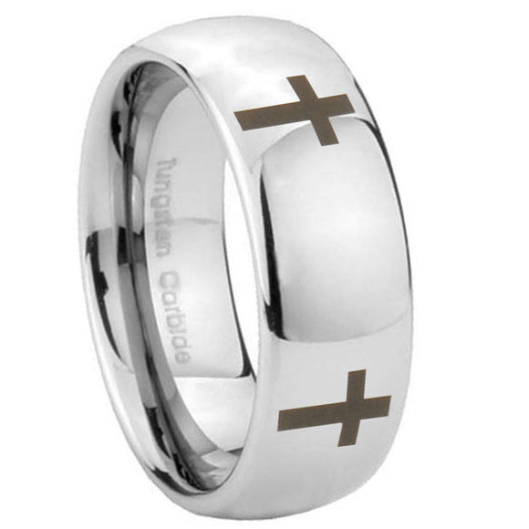 10mm-Crosses-Mirror-Dome-Tungsten-Carbide-Wedding-Engagement-Ring