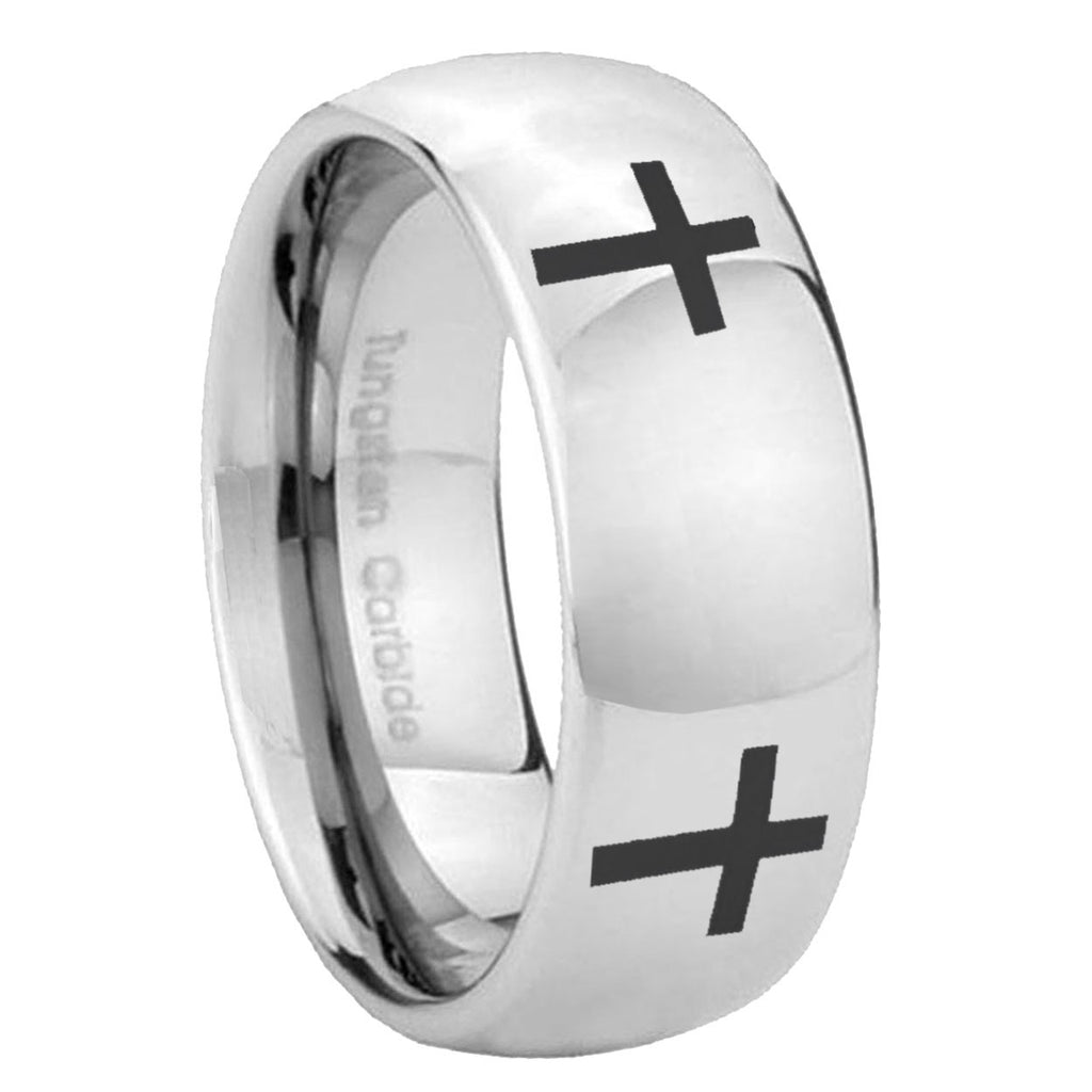 10mm Crosses Mirror Dome Tungsten Carbide Wedding Engagement Ring
