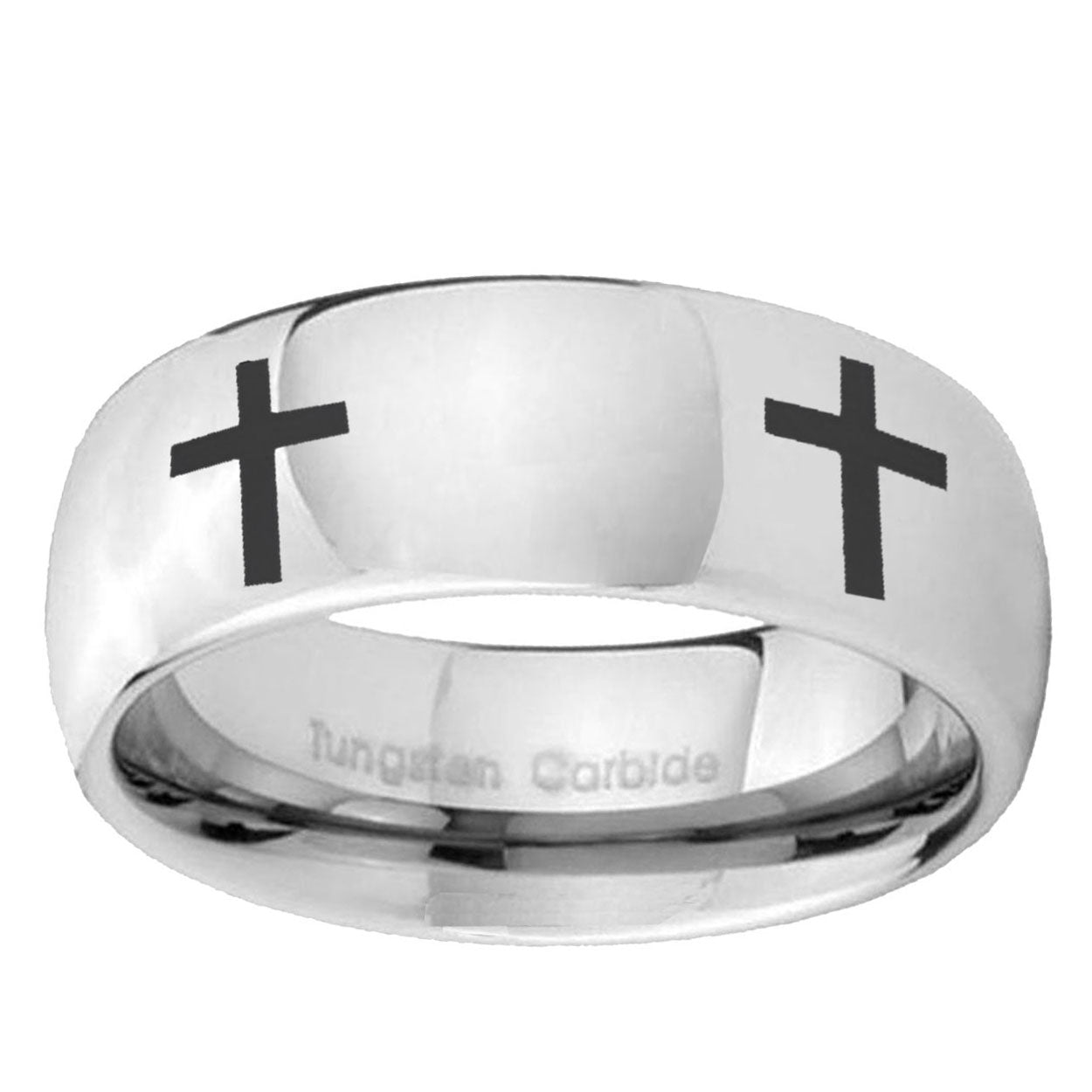 10mm Crosses Mirror Dome Tungsten Ring