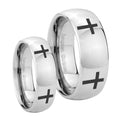 Crosses Mirror Dome Tungsten Wedding Set Ring