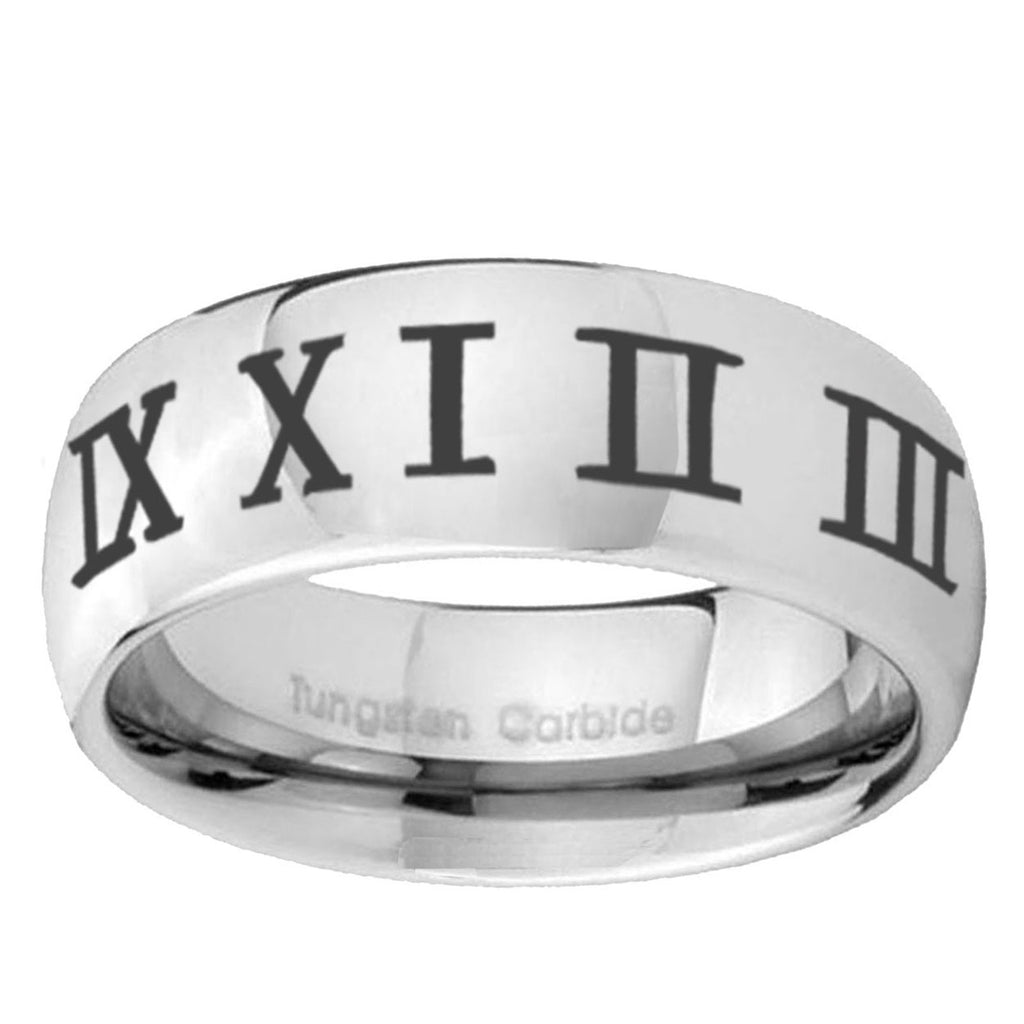 5MM Roman Numeral Dome Polish Silver Tungsten Custom Ring