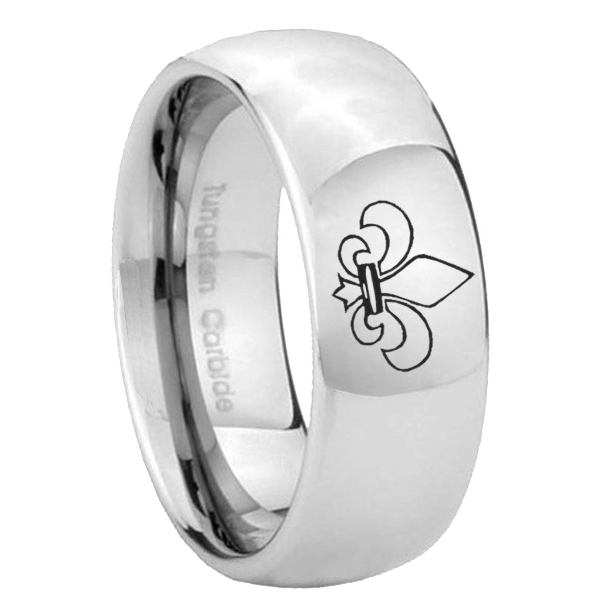 10mm Fleur Delis Mirror Dome Tungsten Carbide Men's Promise Rings