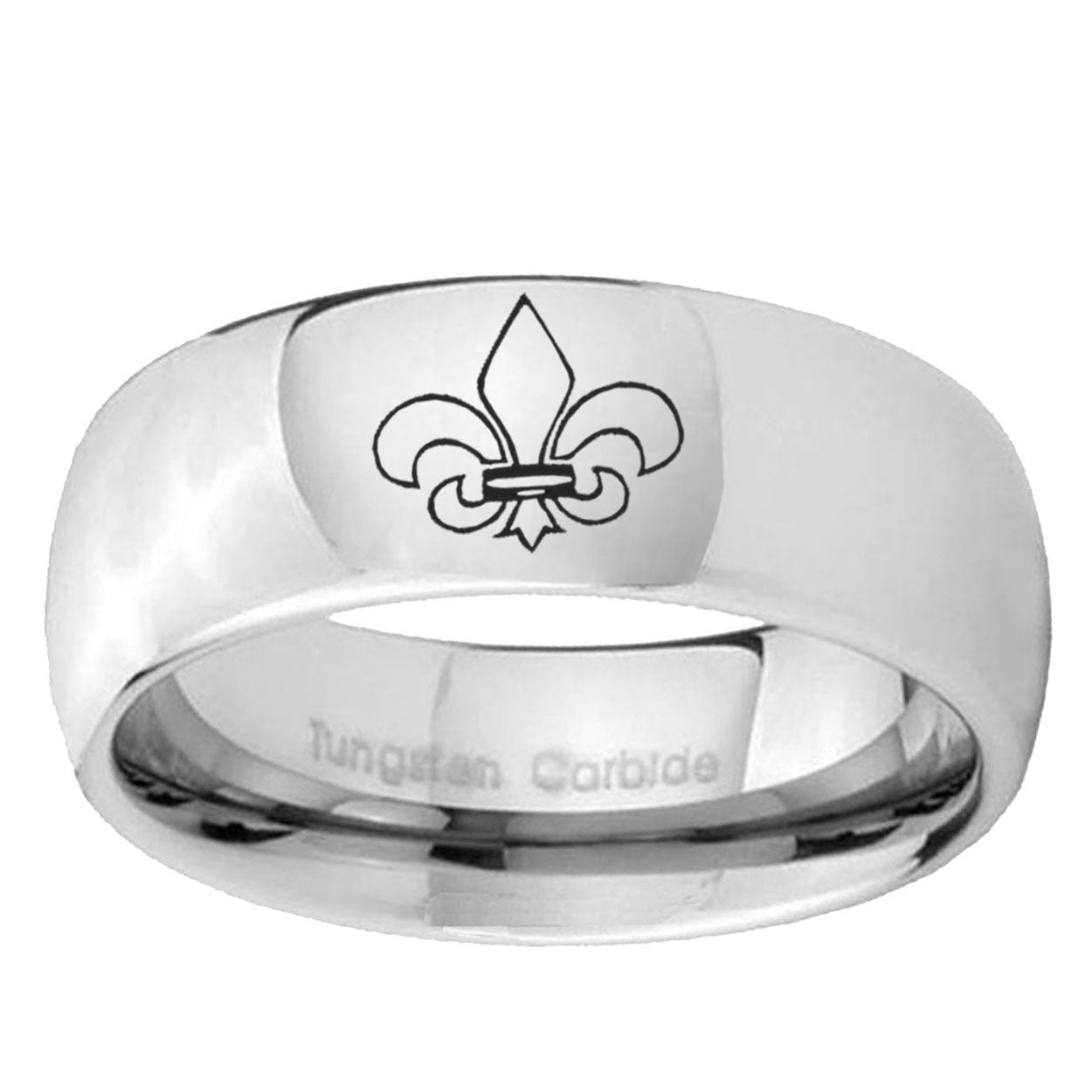 5MM Flaneur-De-Lis Dome Polish Silver Tungsten Mens Ring