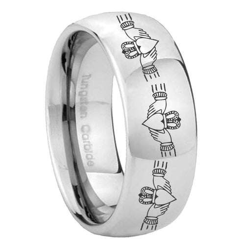 10mm Irish Claddagh Mirror Dome Tungsten Carbide Mens Engagement Ring