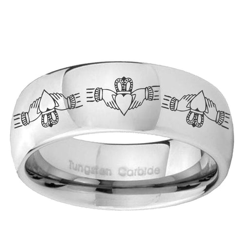 10mm Irish Claddagh Mirror Dome Tungsten Carbide Mens Engagement Ring