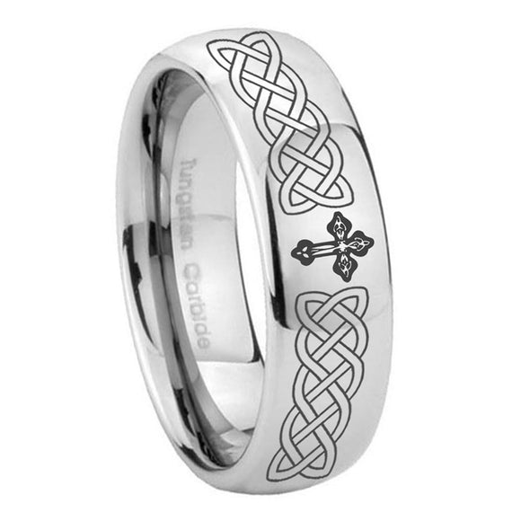 10mm-Celtic-Cross-Mirror-Dome-Tungsten-Carbide-Men's-Engagement-Ring