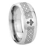 8mm Celtic Cross Mirror Dome Tungsten Carbide Custom Mens Ring