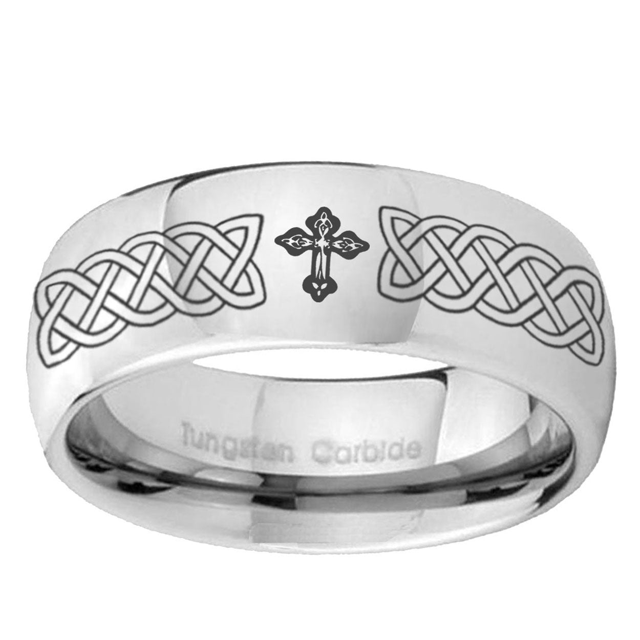 5MM Celtic Cross Dome Polish Silver Tungsten Men And Women Ring