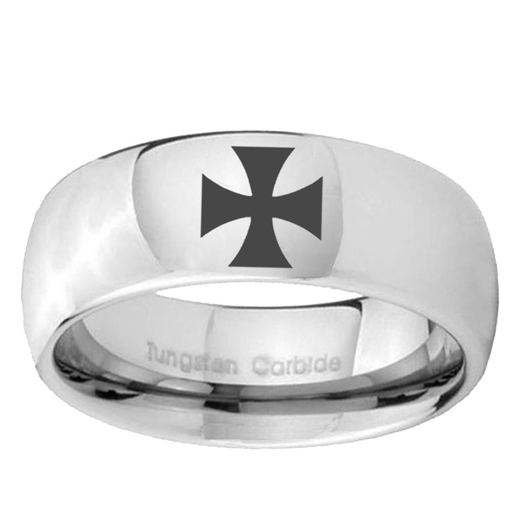 5MM Maltese Cross Dome Polish Silver Tungsten Ring Men