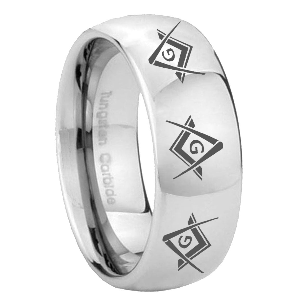 10mm Master Mason Masonic Mirror Dome Tungsten Carbide Men's Ring