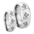 Master Mason Masonic Mirror Dome Tungsten Mens Set Rings
