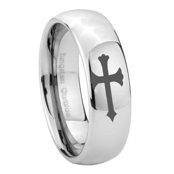 10mm-Christian-Cross-Mirror-Dome-Tungsten-Carbide-Mens-Ring-Engraved