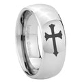 8MM Christian Cross Dome Polish Silver Tungsten Promise Ring For Men