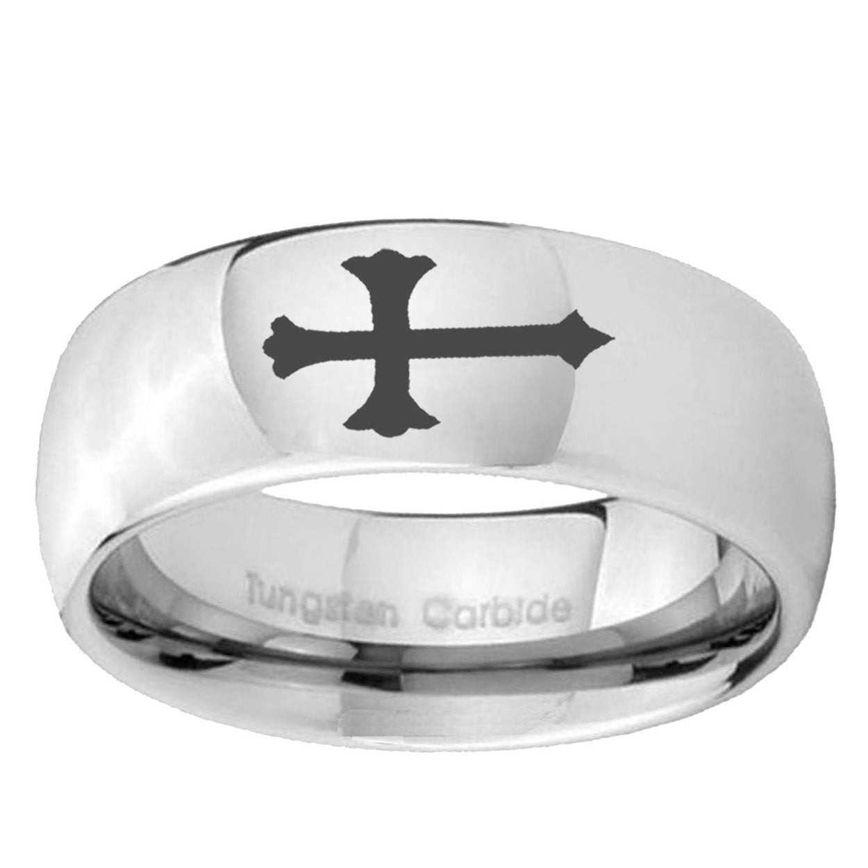 5MM Christian Cross Dome Polish Silver Tungsten Promise Ring For Men