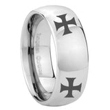 8mm 4 Maltese Cross Mirror Dome Tungsten Carbide Mens Ring Engraved