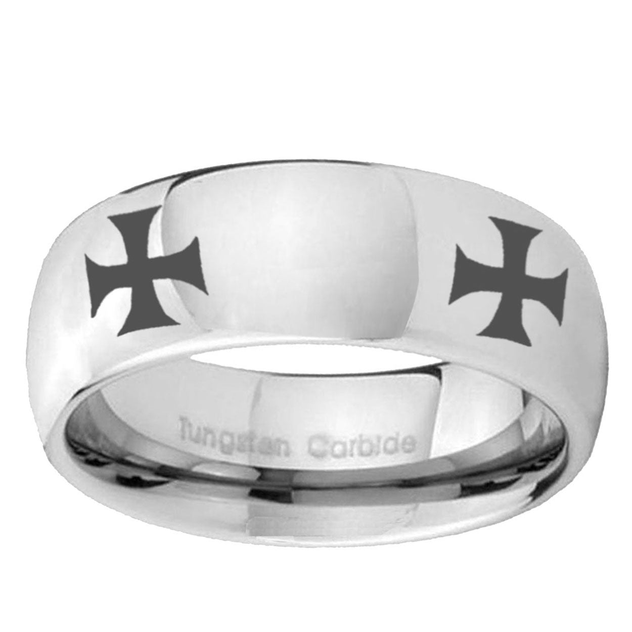 5MM 4 Maltese Cross Dome Polish Silver Tungsten Ring
