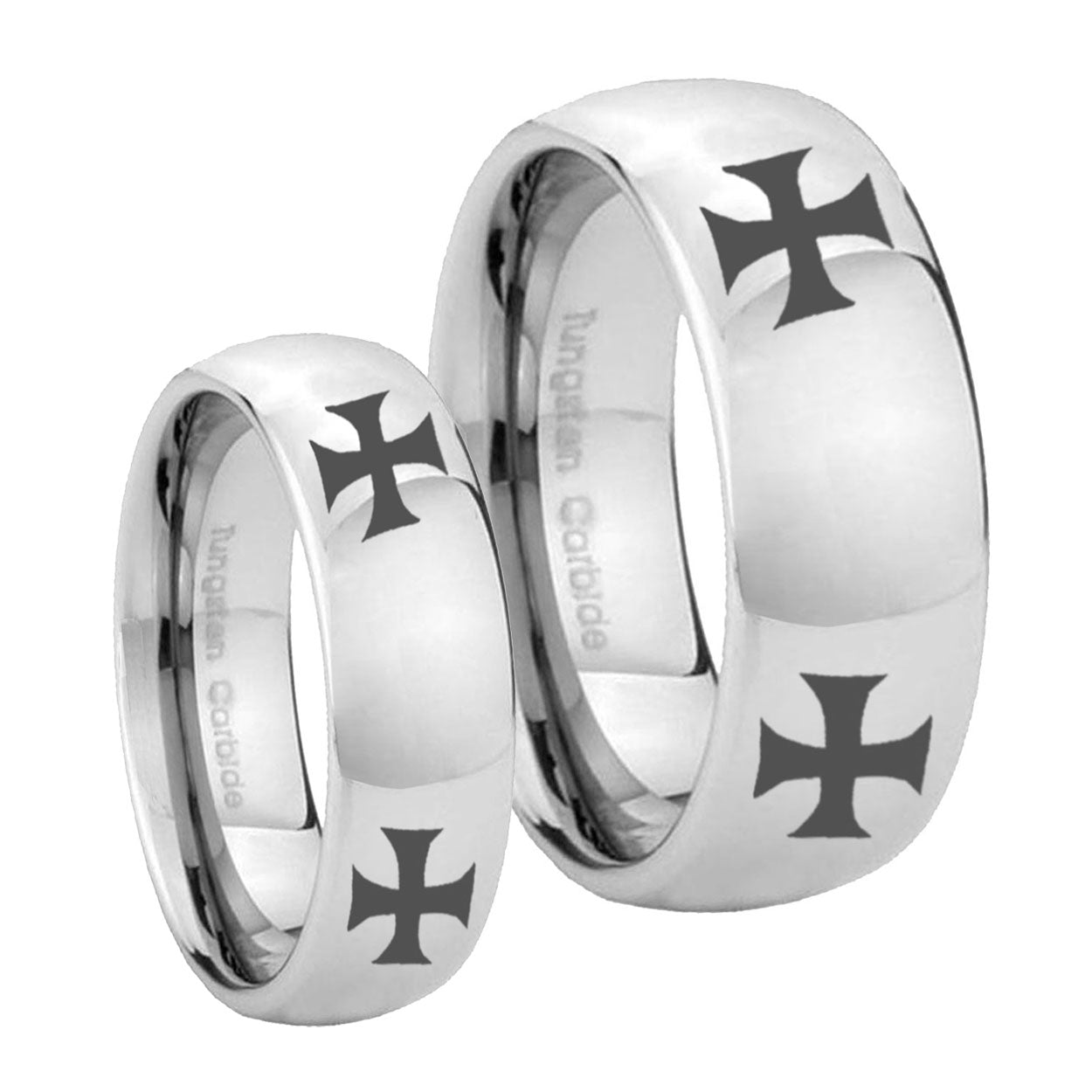 4 Maltese Cross Mirror Dome Tungsten Promise Ring Set