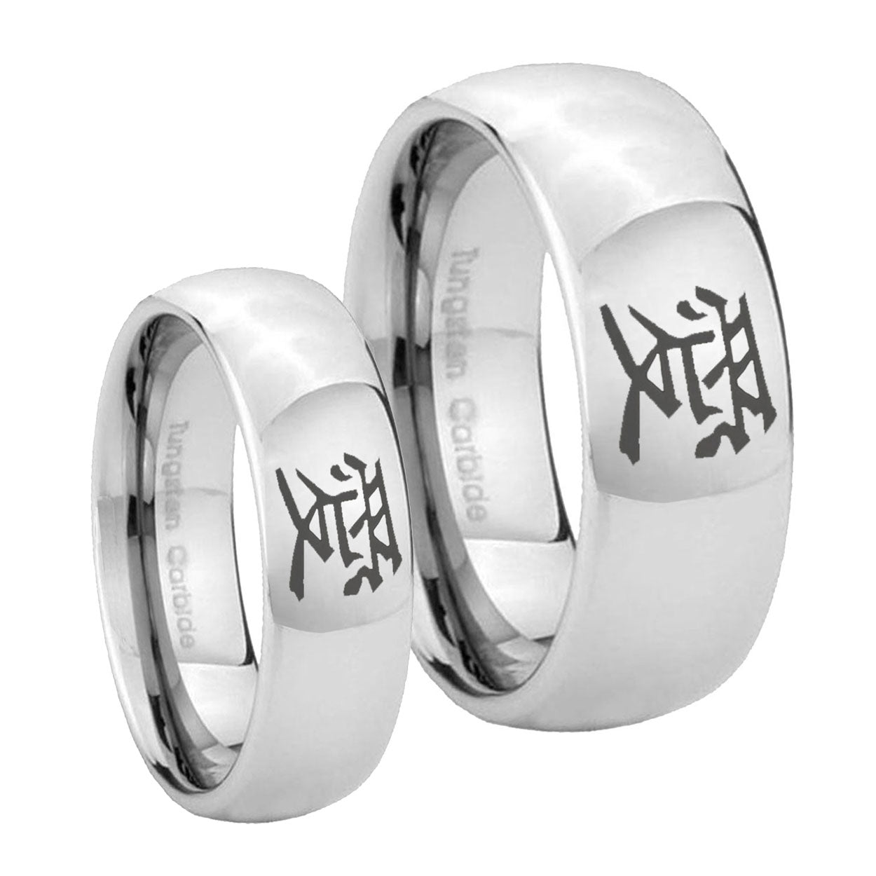 Kanji Love Mirror Dome Tungsten Mens Band Set
