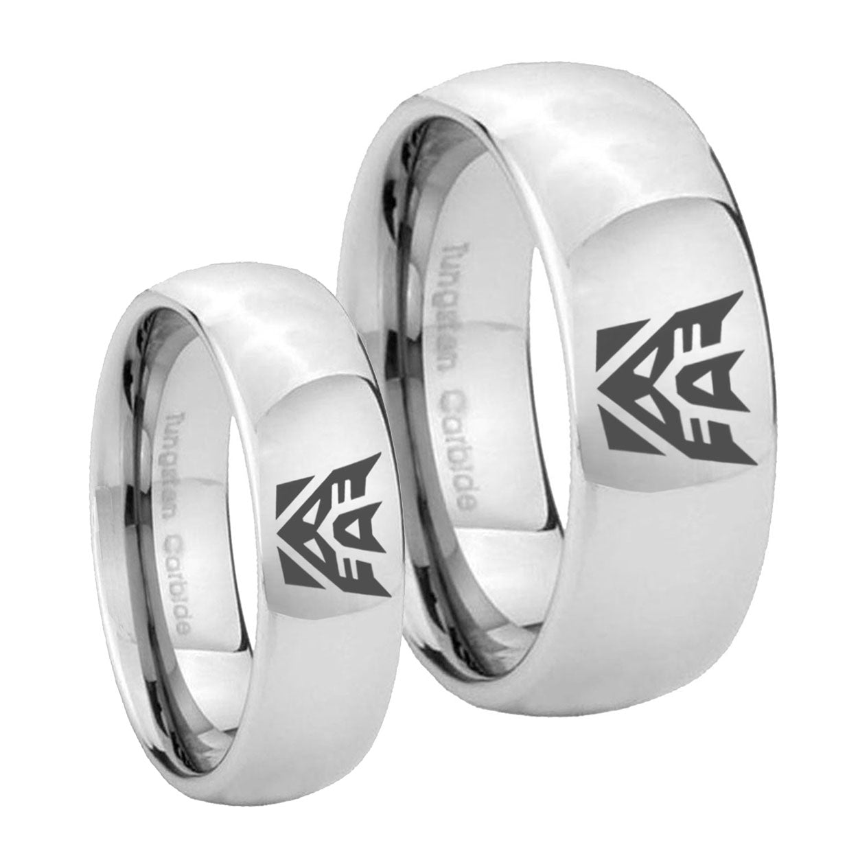 Decepticon Transformers Mirror Dome Tungsten Wedding Ring Sets