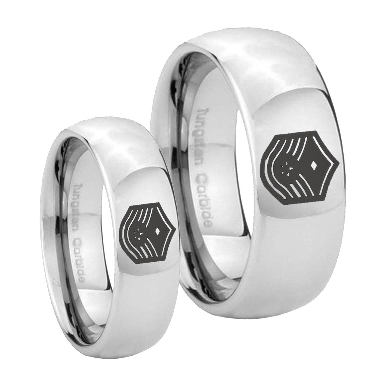 Chief Master Sergeant Vector Mirror Dome Tungsten Wedding Ring Set