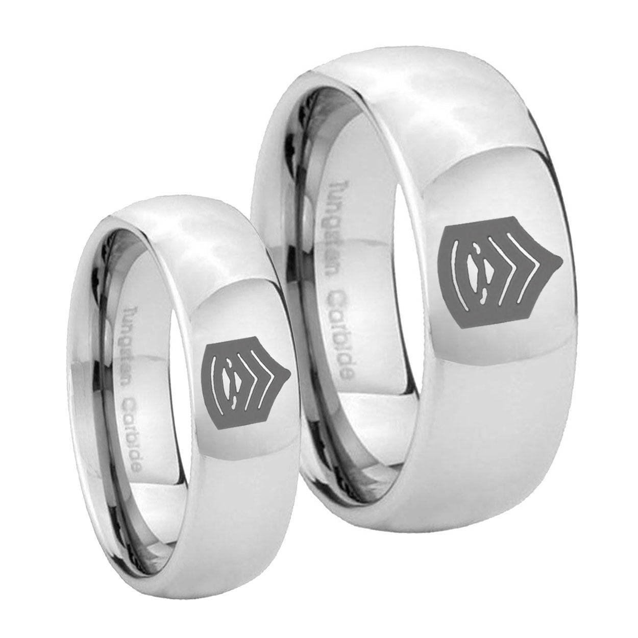 Army Sergeant Major Mirror Dome Tungsten His and Hers