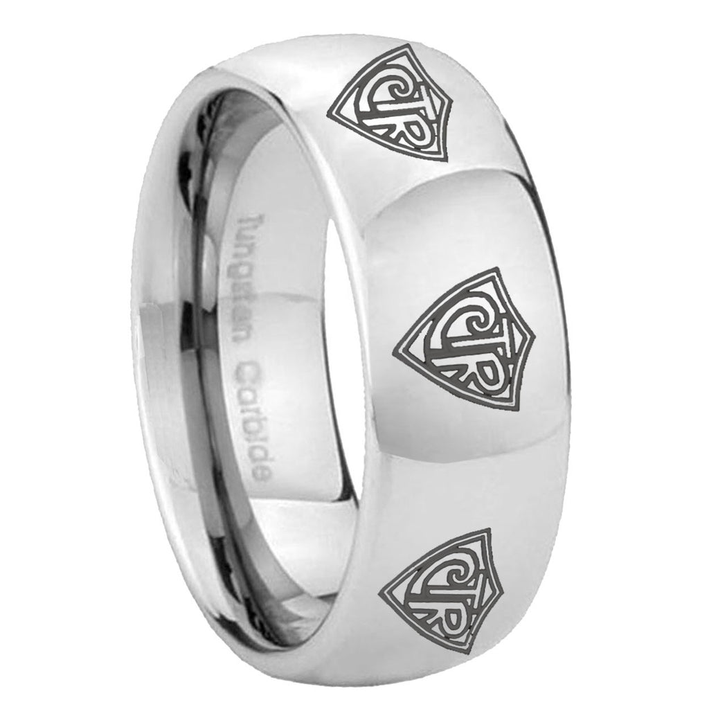 8MM Multiple CTR Dome Polish Silver Tungsten Mens Casual Ring