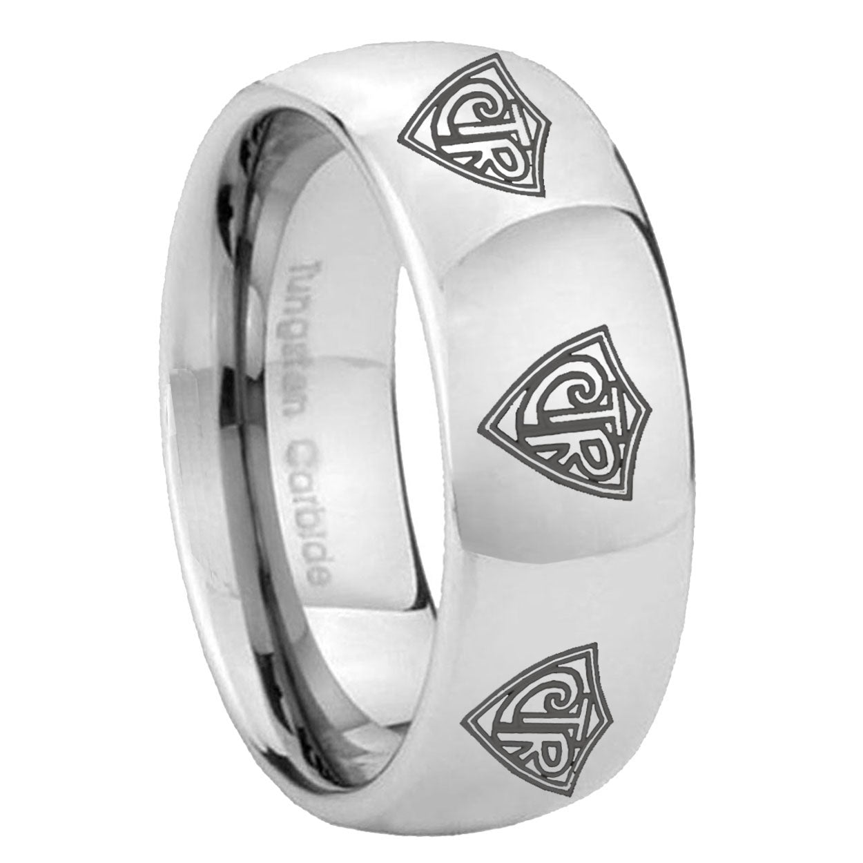 8MM Multiple CTR Dome Polish Silver Tungsten Mens Casual Ring
