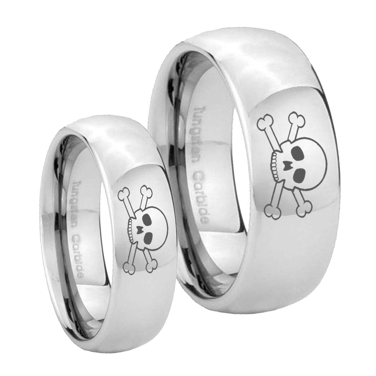 Skull Mirror Dome Tungsten Mens Set Ring