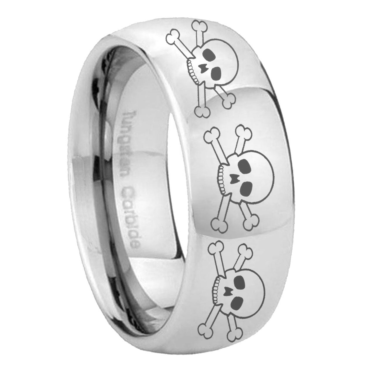 10mm Multiple Skull Mirror Dome Tungsten Carbide Engraved Ring