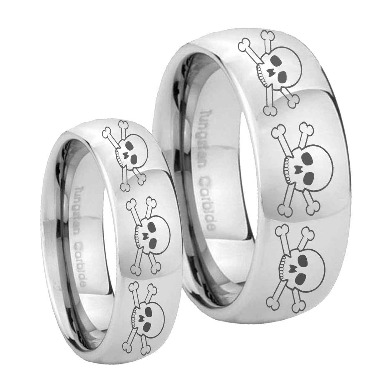 Multiple Skull Mirror Dome Tungsten Mens Set Rings