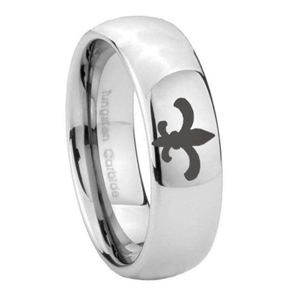 10mm-Fleur-De-Lis-Mirror-Dome-Tungsten-Carbide-Men's-Wedding-Ring
