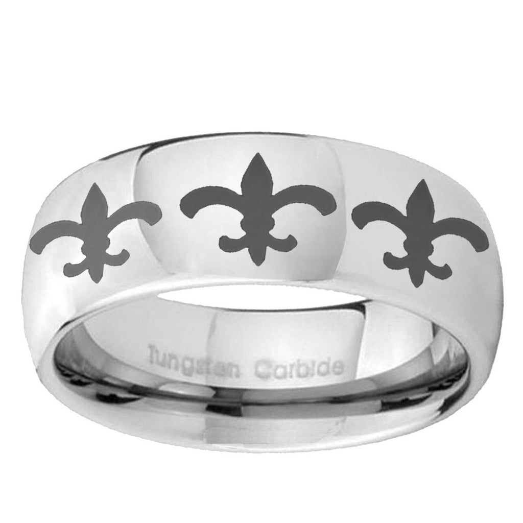 5MM Multiple Fleur-De-Lis Dome Polish Silver Tungsten Custom Ring