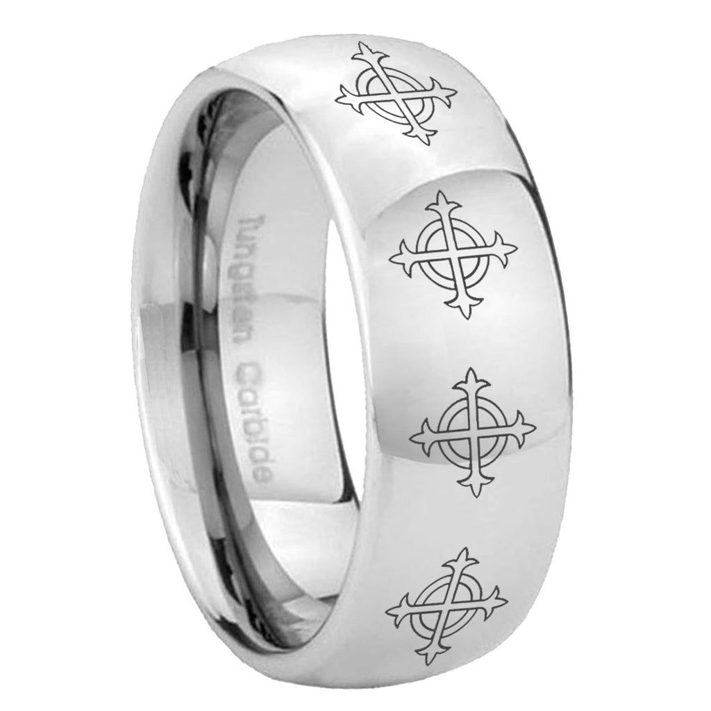 10mm Multiple Crosses Mirror Dome Tungsten Carbide Personalized Ring