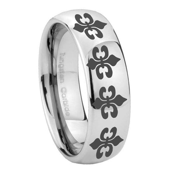10mm-Multiple-Fleur-De-Lis-Mirror-Dome-Tungsten-Carbide-Men's-Wedding-Band
