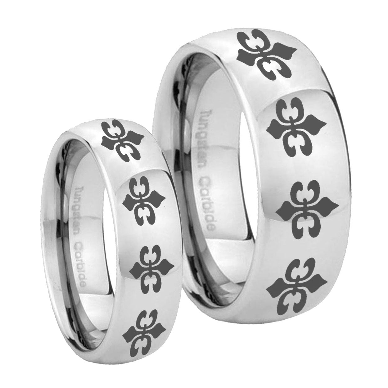 Multiple Fleur De Lis Mirror Dome Tungsten Mens Ring Set