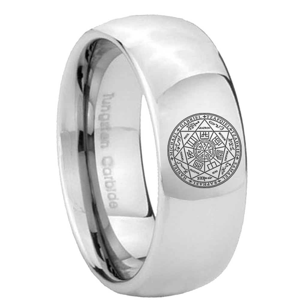 8MM Seal of Seven Dome Polish Silver Tungsten Mens Casual Ring