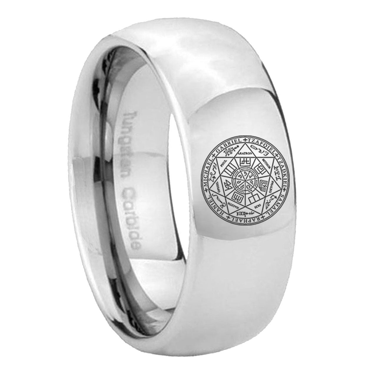 8MM Seal of Seven Dome Polish Silver Tungsten Mens Casual Ring
