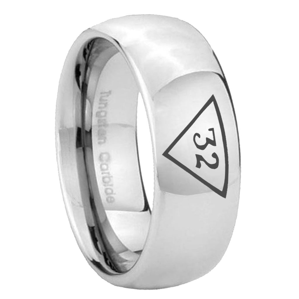 8MM Masonic 32 Triangle Freemason Dome Polish Silver Tungsten Ring