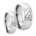 Masonic 32 Triangle Freemason Mirror Dome Tungsten Bridal Ring Sets
