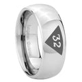 8MM Masonic 32 Triangle Freemason Dome Polish Silver Tungsten Ring Men