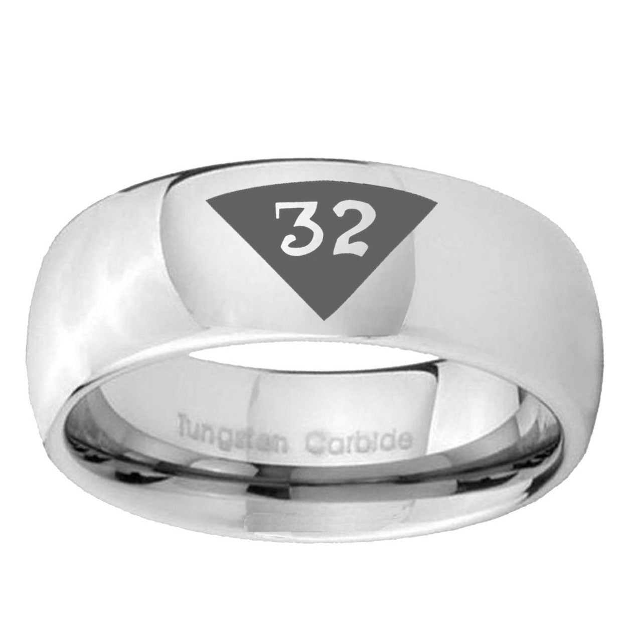 10mm Masonic 32 Triangle Design Freemason Mirror Dome Tungsten Ring