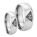 Masonic 32 Triangle Design Freemason Mirror Dome Tungsten Wedding Set Rings
