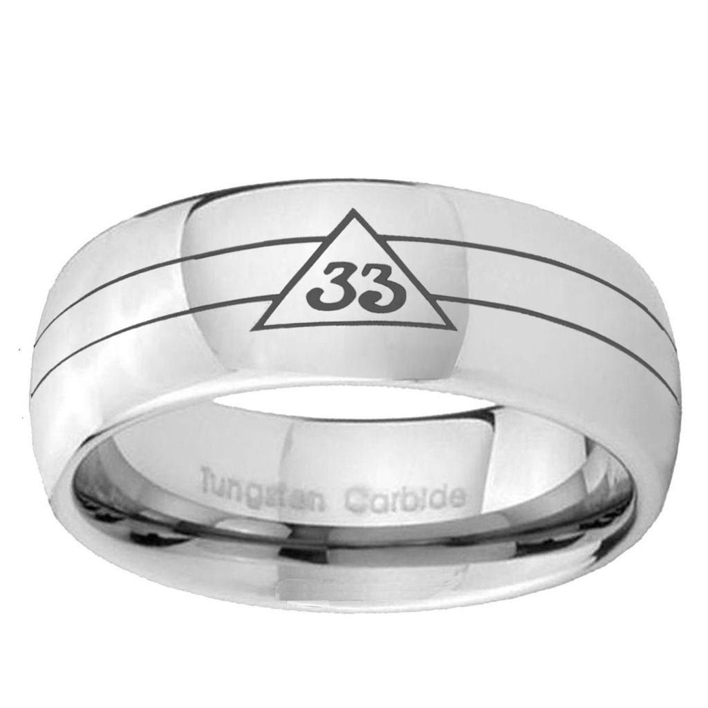5MM Masonic 32 Duo Line Freemason Dome Polish Silver Tungsten Band