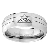 5, 8mm Masonic 32 Duo Line Freemason Mirror Dome Tungsten Ring