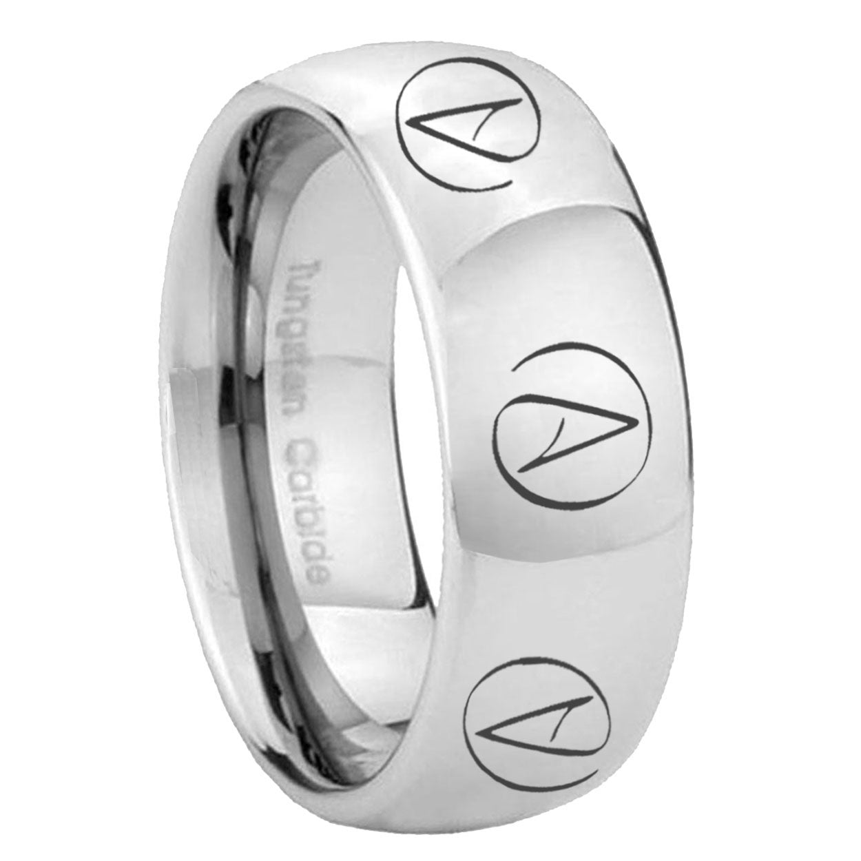 8MM Atheist Design Dome Polish Silver Tungsten Promise Ring